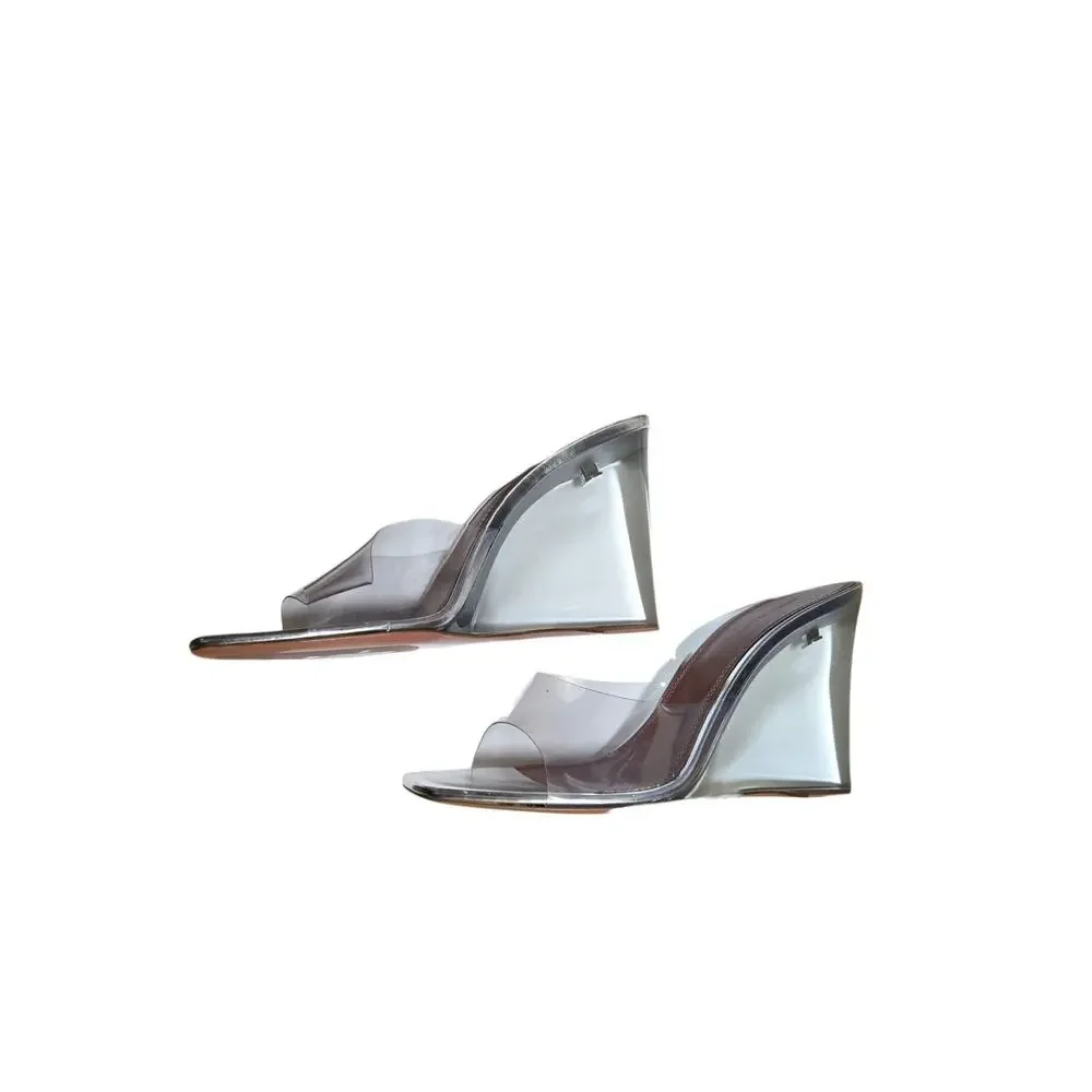 Amina Muaddi Lupita Glass Cinderella Plexi Wedge Transparent Heel IT 40